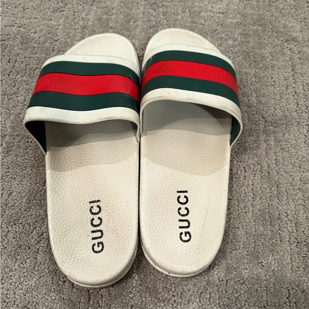 Gucci White Slides with Red and Green Stripes
